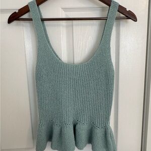 Blu Pepper Sage Green Knit Peplum Tank